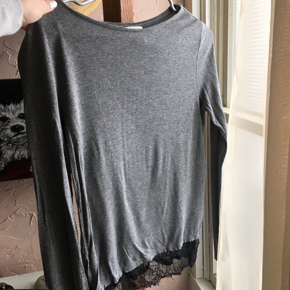 Grey lace trimmed shirt